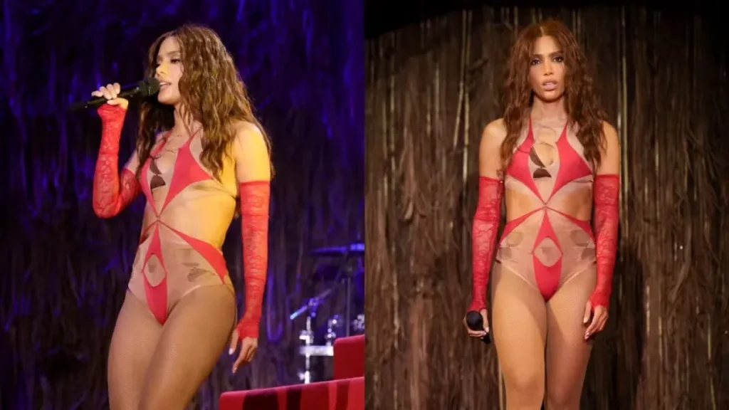 Anitta estreia turnê com troca de roupa no palco e body ultracavado